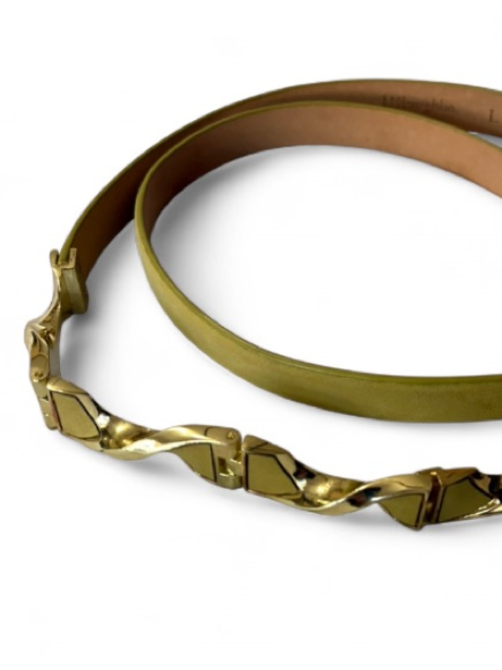 J. McLaughlin Thin Suede Leather Gold-Tone Twisted Link Belt in Citrine Yellow